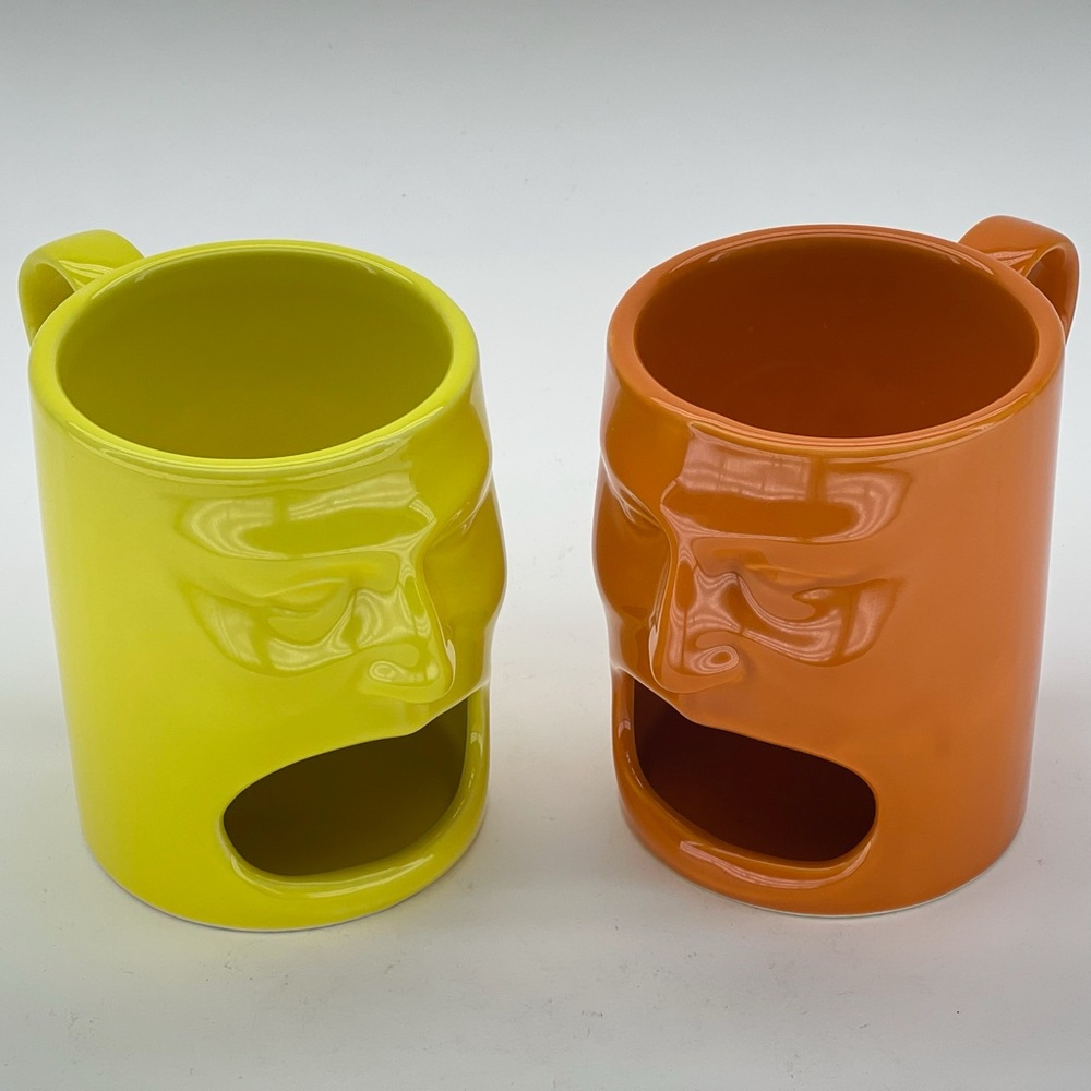 Cordon Bleu Face Mugs Set of 2 Cups Open Mouth Snack Cookie Holder Yellow Orange